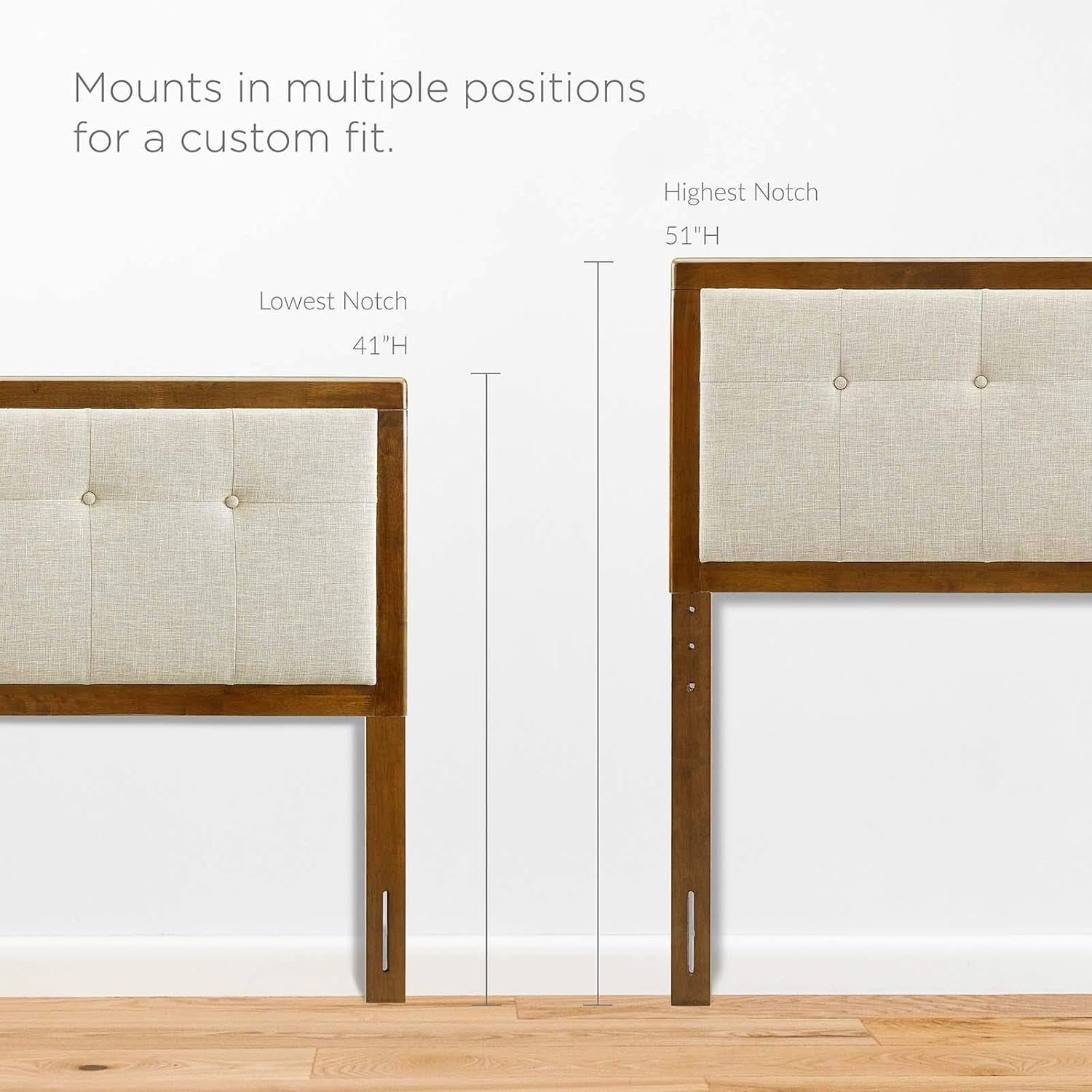 Draper Tufted King Fabric and Wood Headboard in Walnut Beige