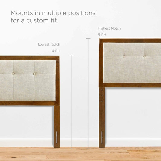 Draper Tufted King Fabric and Wood Headboard in Walnut Beige
