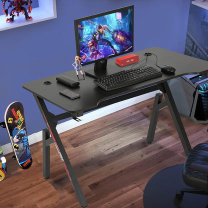 Gaming Desk 47 Inch, Ergonomic Gamer Computer Desk with Mouse Pad, K Shaped PC Gaming Tables with Cup Holder Headphone Hook,Red