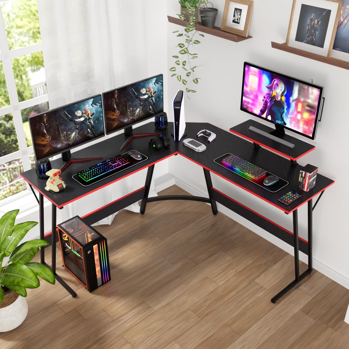 L Shaped Desk Corner Gaming Desk Computer Desk with Large Desktop Studying and Working and Gaming for Home and Work Place,Black