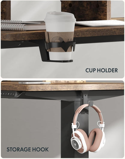 Standing Desk with Monitor Stand, 55 X 24 Inches One-Piece Electric Height Adjustable Computer Desk with Cup Holder, Home Office Desks (Black Frame+ Rustic Top)