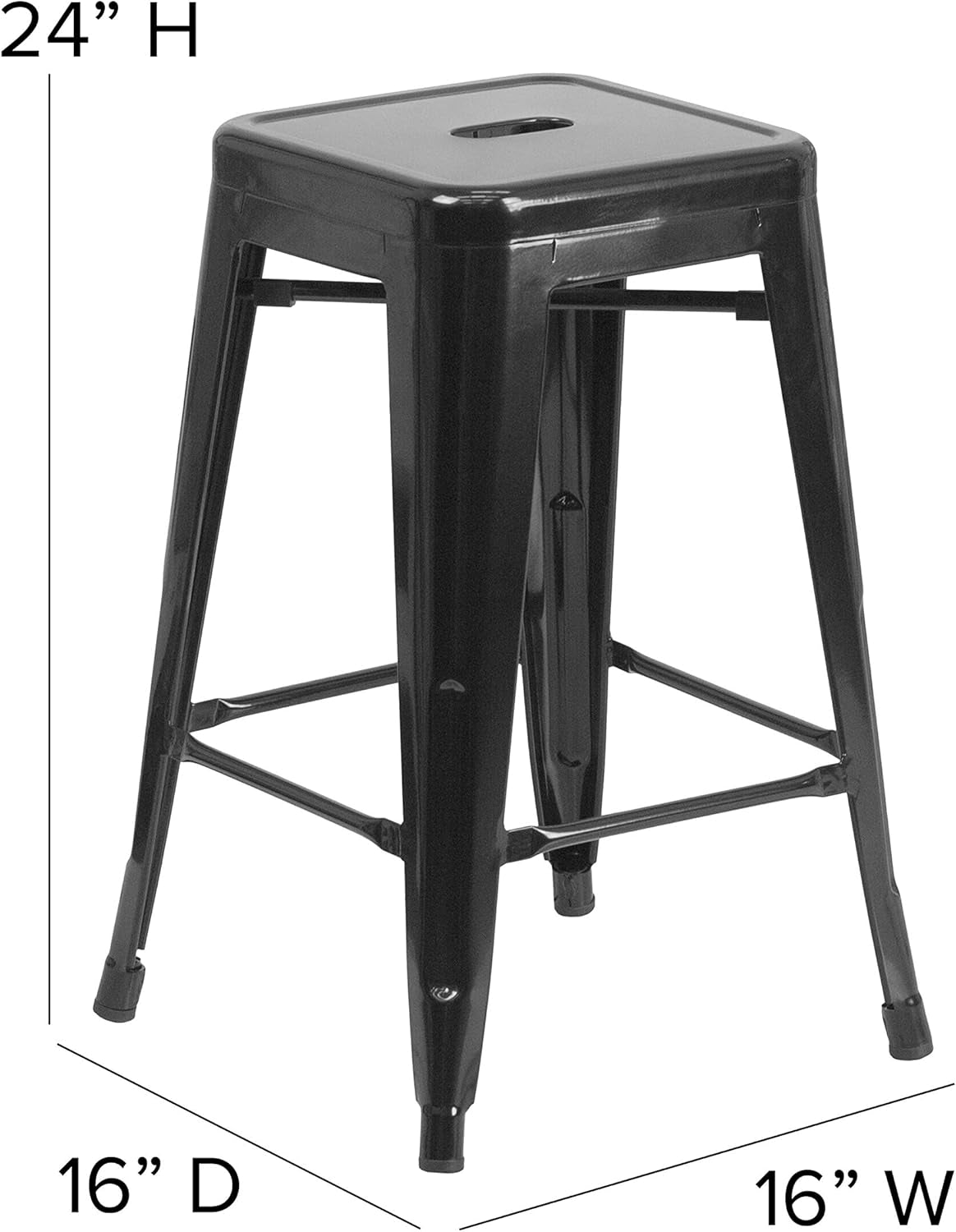 Lily 4 Pack Commercial Grade 24" High Backless Black Metal Indoor-Outdoor Counter Height Stool with Square Seat