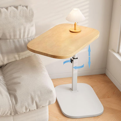 Pedestal Adjustable C Table for Small Spaces，C Shaped End Table Desktop Can Turn 360° and the Height of the Sofa Small TV Tray Table Can Be Adjusted for Couch