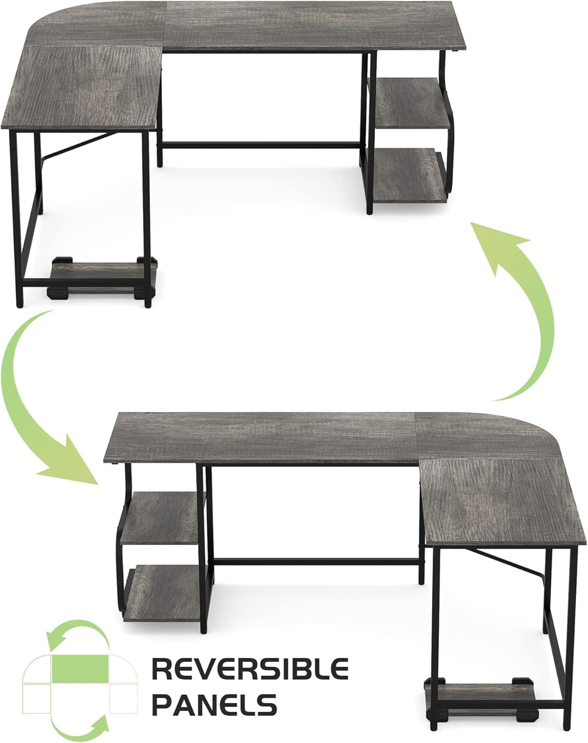 Reversible L Shaped Desk with Large Surface, 61 Inch Sturdy Corner Desk with Storage Shelves, Premium Office Computer Desk Workstation for Home Office Gaming