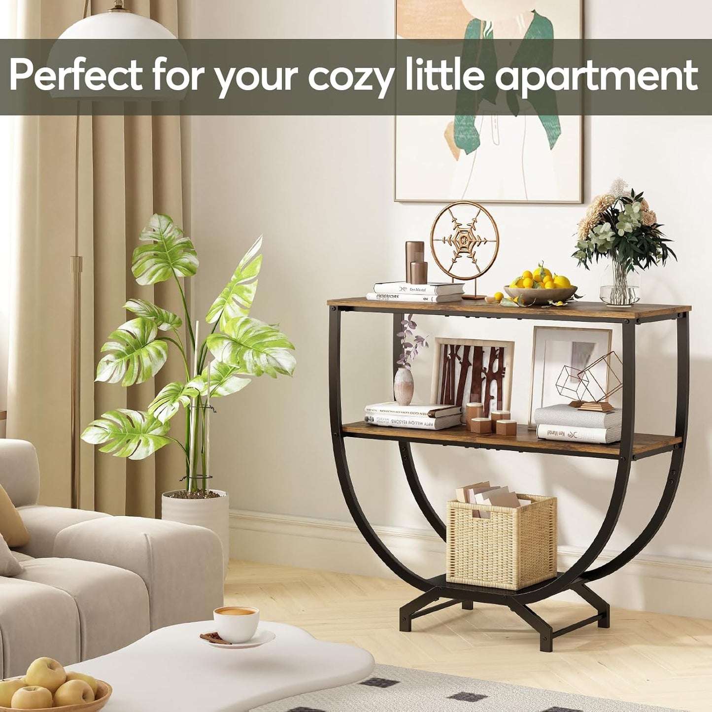 3 Tier Console Tables, 30" Height Entryway Table, Sofa Table behind Couch, Industrial Entryway Furniture Entry Way TV Stand with Storage for Living Room, Hallway, Entrance, Rustic Brown