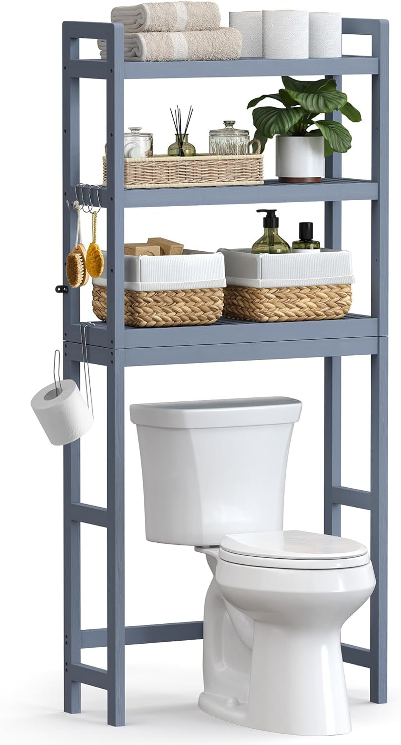 over the Toilet Storage, 3-Tier over Toilet Bathroom Organizer with Adjustable Shelf, 10.2 X 24.8 X 66.9 Inches, Space-Saving, Cloud White UBTS01WT