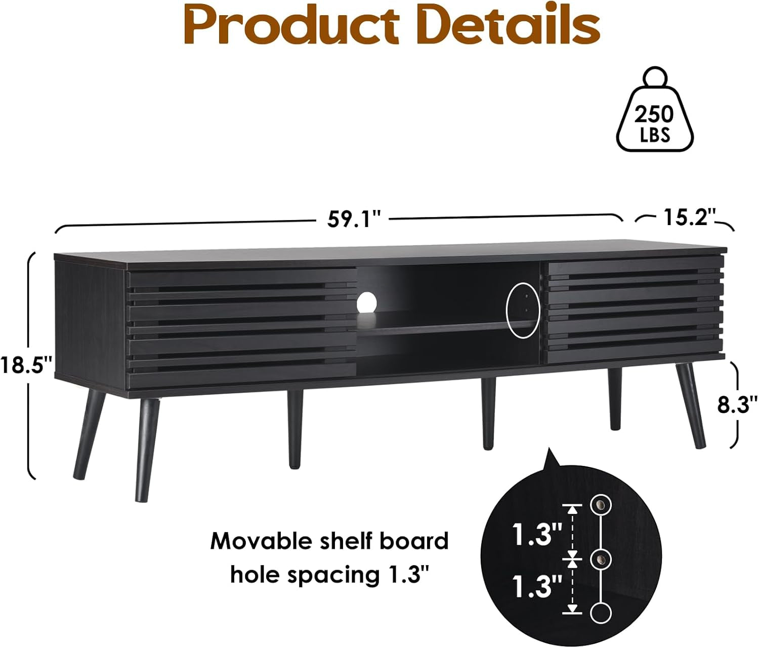 Mid Century Modern TV Stands for up to 70" TV with Storage, Fluted Wood TV Stand for Living Room, Boho Media Console, Entertainment Center with Cable Management