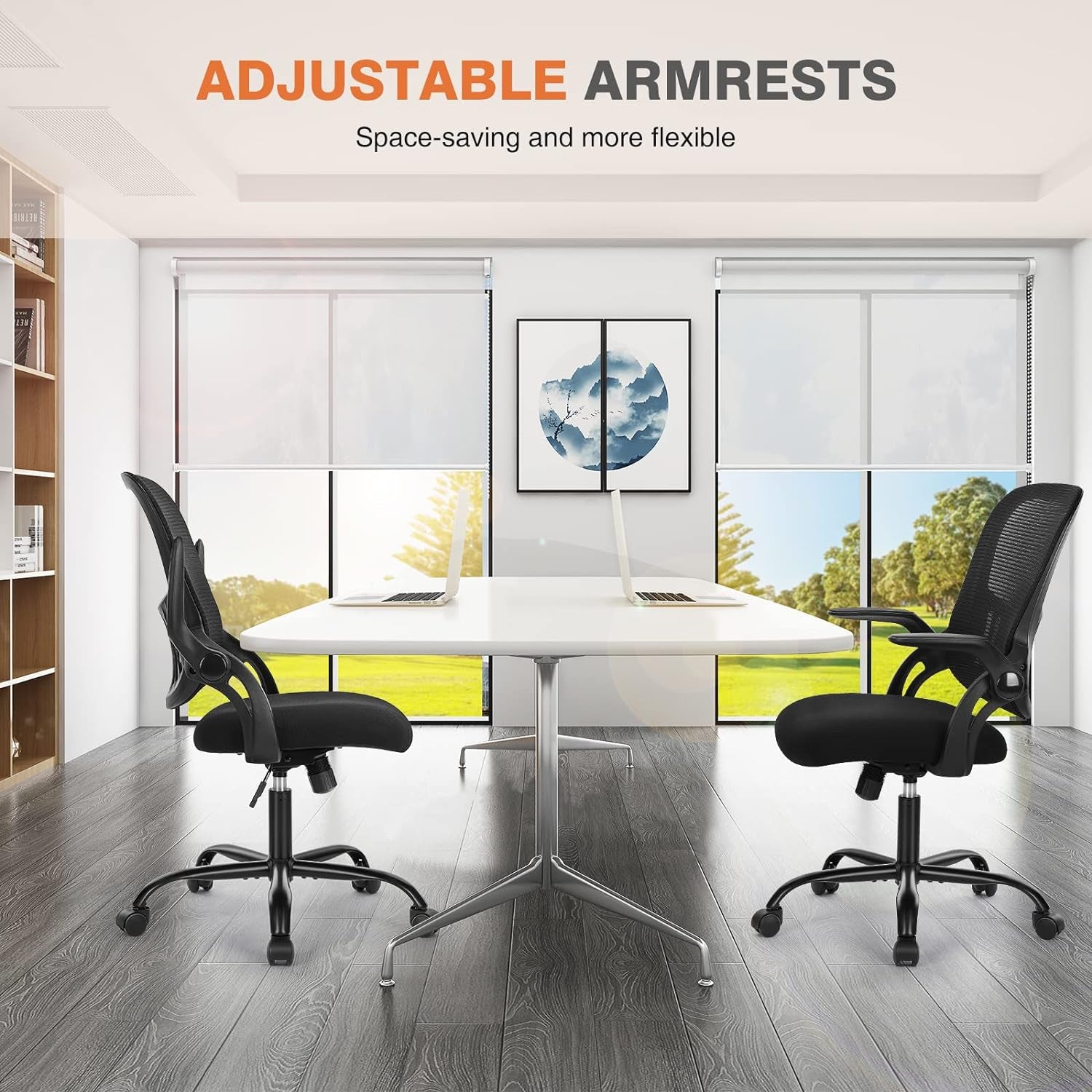 Office Computer Desk Chair, Ergonomic Mid-Back Mesh Rolling Work Swivel Task Chairs with Wheels, Comfortable Lumbar Support, Comfy Flip-Up Arms for Home, Bedroom, Study, Student, Black