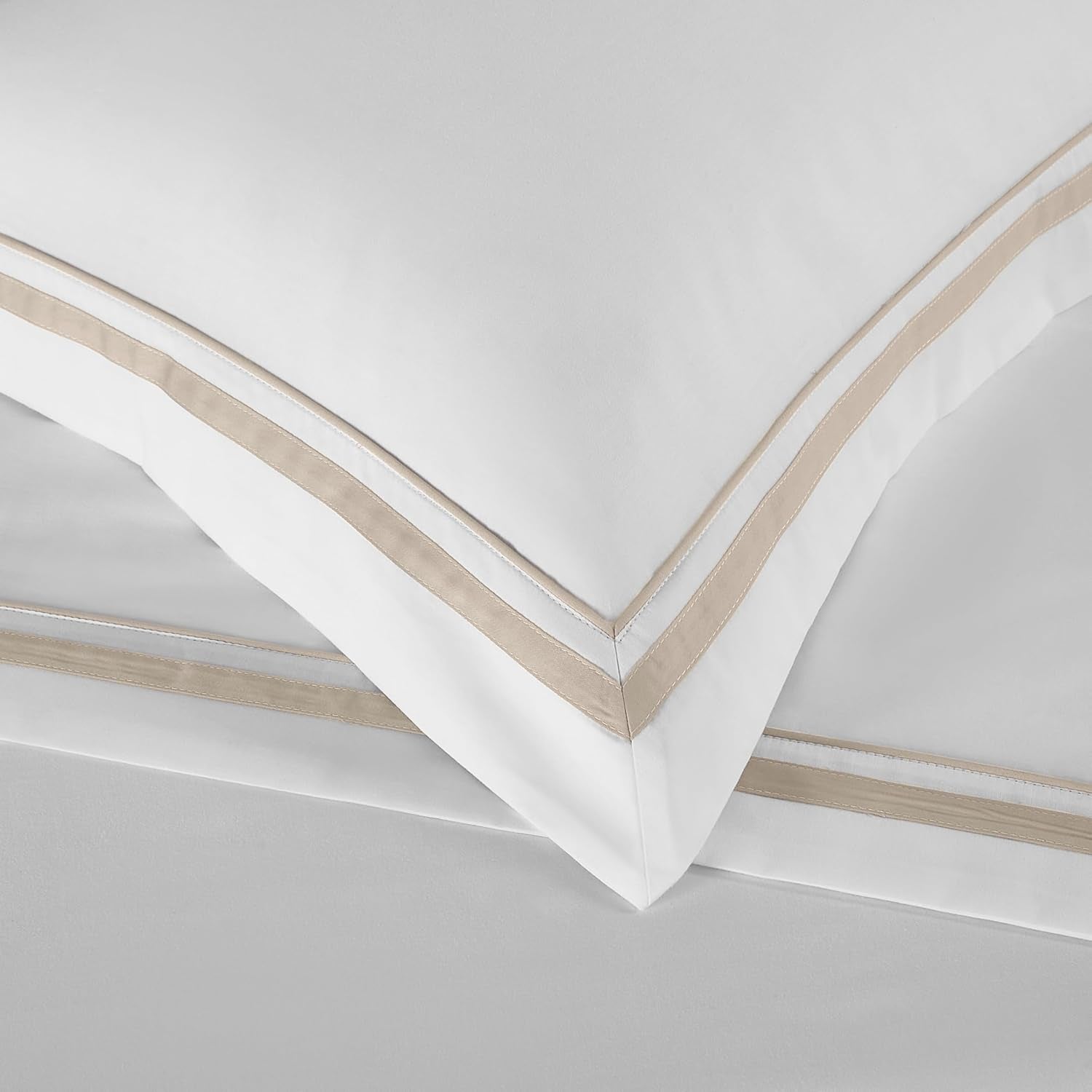 White Pillow Shams King Size Set of 2, 100% Cotton 400TC Sateen Luxury Hotel Pillow Cases, Pipping Oxford Pillowcases with Envelope Closure for Bedding Linen, 20X36 Inches (White with Khaki)