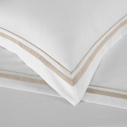 White Pillow Shams King Size Set of 2, 100% Cotton 400TC Sateen Luxury Hotel Pillow Cases, Pipping Oxford Pillowcases with Envelope Closure for Bedding Linen, 20X36 Inches (White with Khaki)
