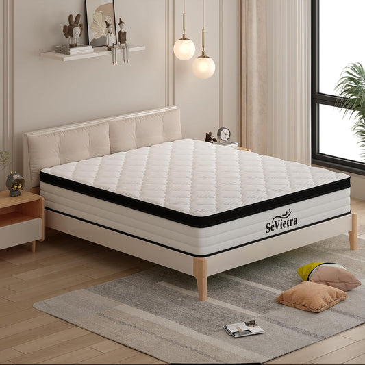 Queen Mattress, Mattress Queen Size 12 Inch in a Box, Medium Firm Feel, Memory Foam, Individual Pocket Springs, Fiberglass Free Bed Matress, Comfort Layer for Pressure