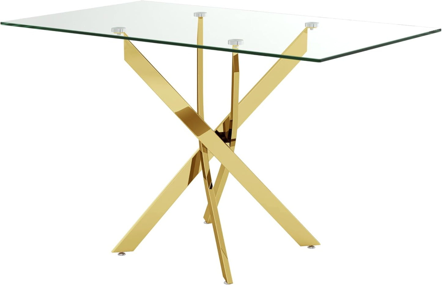 Tempered Glass Dining Table with Chromed Legs, 47" Modern Rectangular Kitchen Table for Dining Room Kitchen,Gold