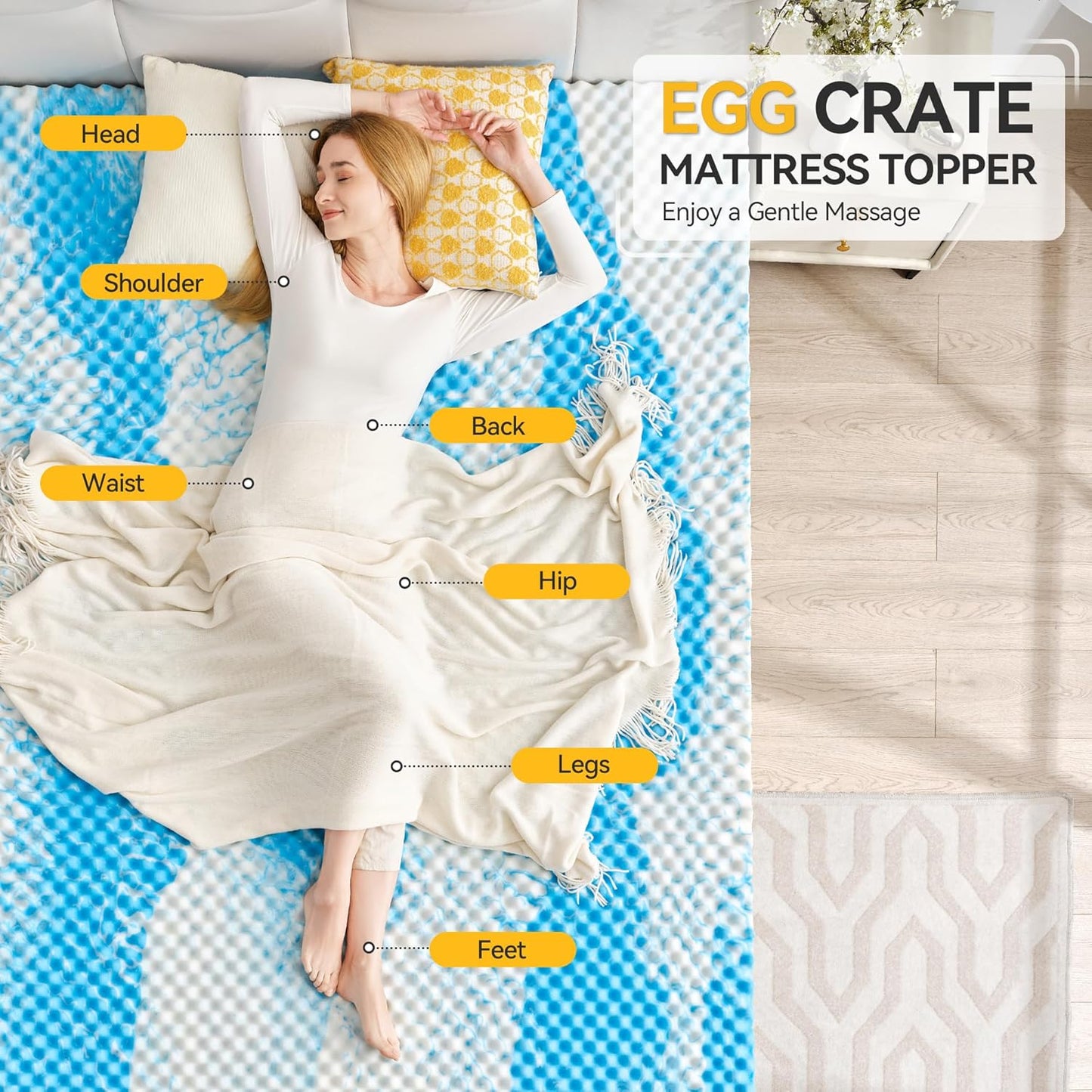 2 Inch Egg Crate Memory Foam Mattress Topper Twin Size, Soft Mattress Pad for Back Pain Relief, Bed Topper, Certipur-Us Certified, Blue