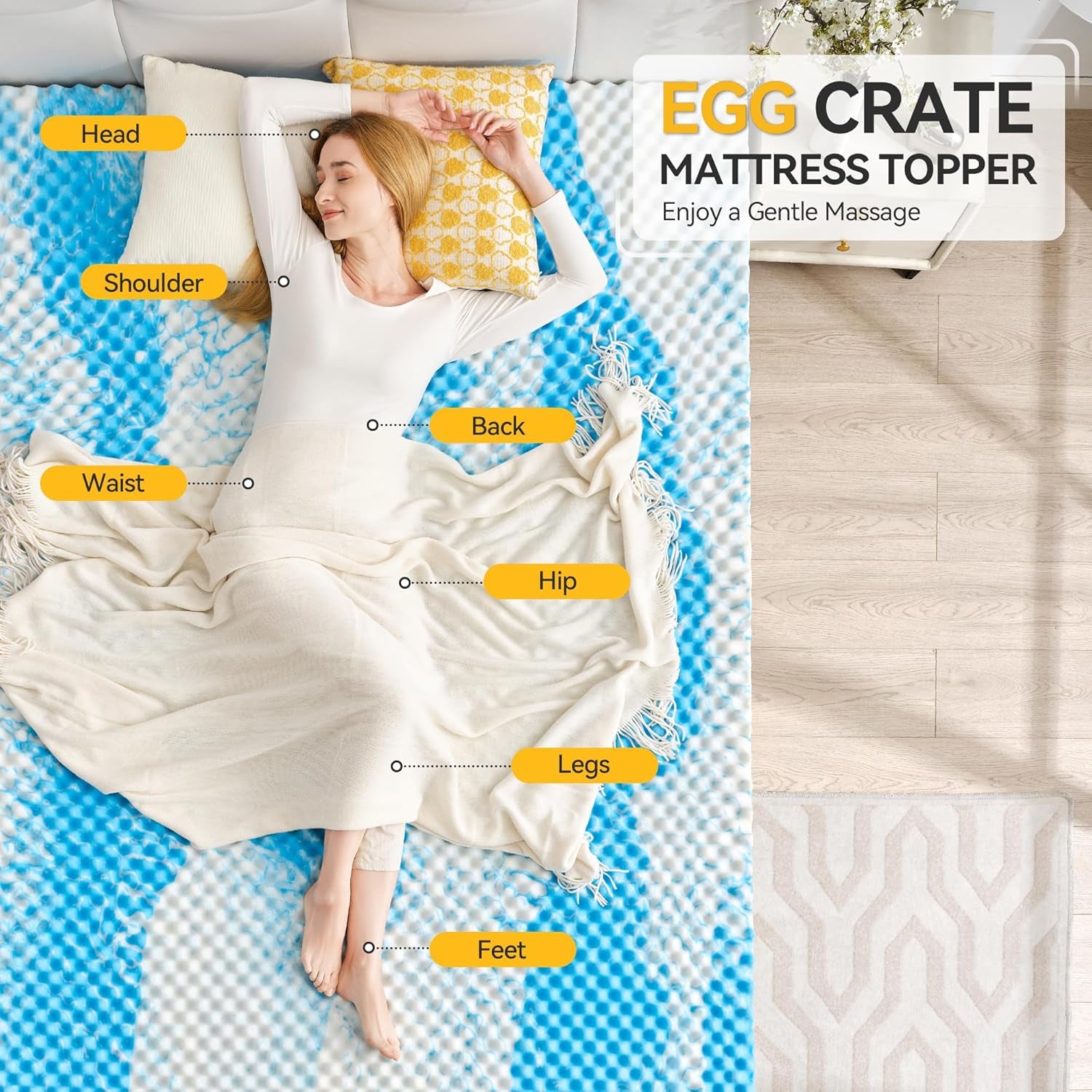 2 Inch Egg Crate Memory Foam Mattress Topper Twin Size, Soft Mattress Pad for Back Pain Relief, Bed Topper, Certipur-Us Certified, Blue