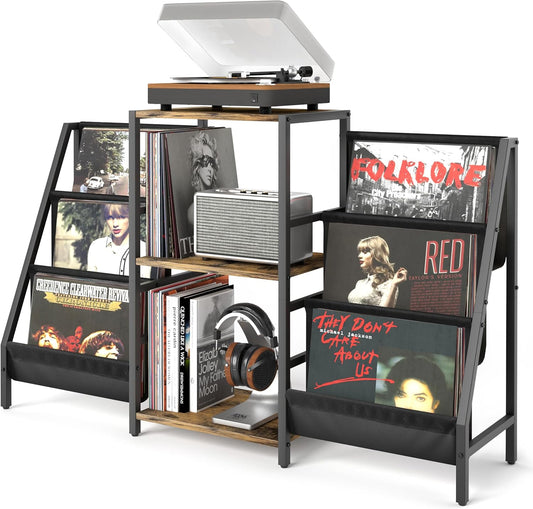 Record Player Stand with Vinyl Storage, Record Player Table with Vinyl Record Storage up to 280 Albums, Turnta Ble Stand with Record Holder Display Shelf, Record Cabinet for Media Stereo Audio