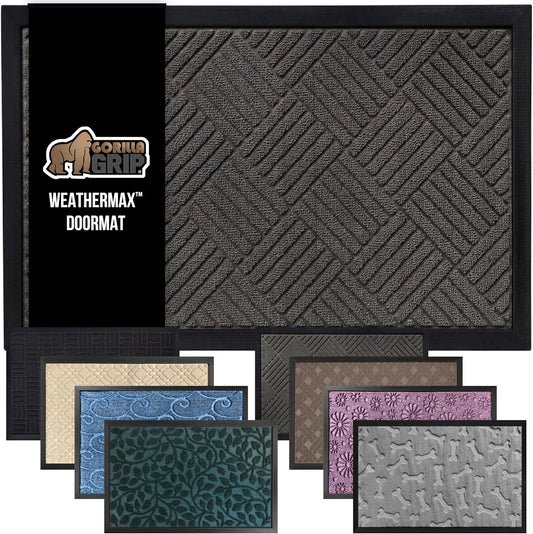 100% Waterproof All-Season Weathermax Doormat US Designed Natural Rubber, Stain and Fade Resistant, Low Profile Indoor Outdoor Door Mats, Easy Clean Patio Mat, 17X29, Gray Diamond
