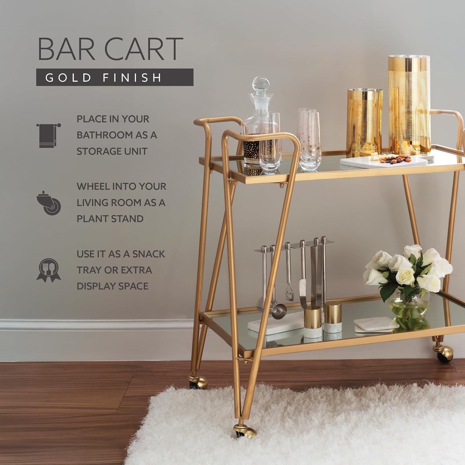 Gina Mid-Century Bar Cart, Gold