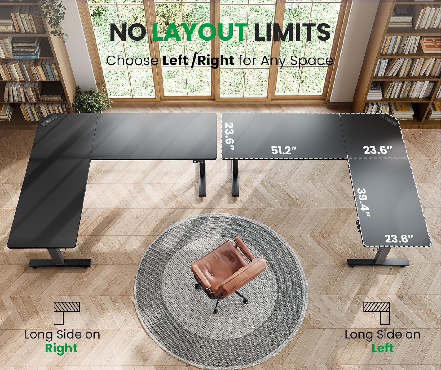 L-Shaped Standing Desk - 63 X 55 Inch Adjustable Corner Standing Desk with Charging Station - L Shape Sit Stand Table with Memory Controller, Splice Board for Home Office