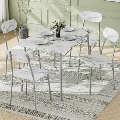 Dining Table Set for 4, 5-Piece Kitchen Table with 4 Chairs, MDF Board Tabletop with Metal Frame for Small Space, Compact Dinette, Breakfast Nook, White