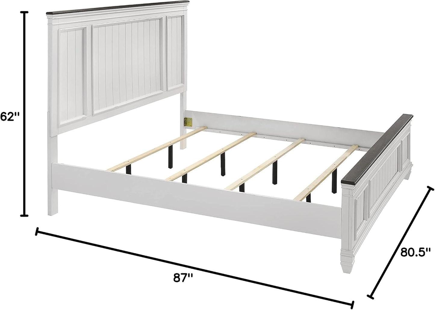 Clelane Shiplap Wood Panel Bed, King, Weathered White and Dark Gray