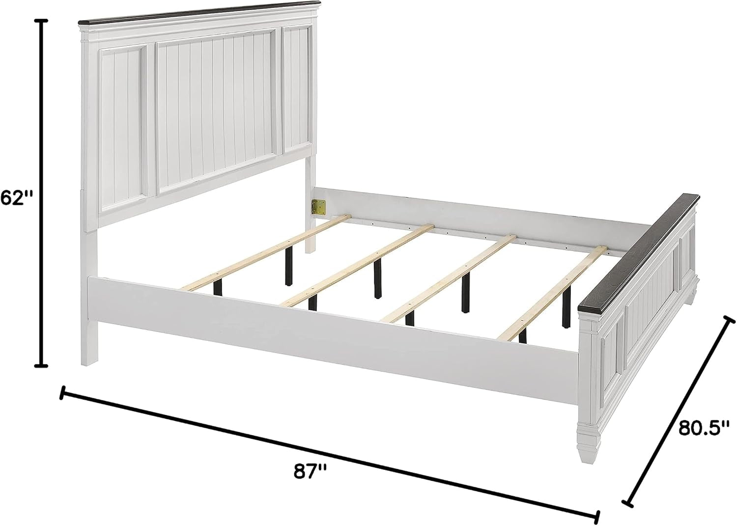 Clelane Shiplap Wood Panel Bed, King, Weathered White and Dark Gray