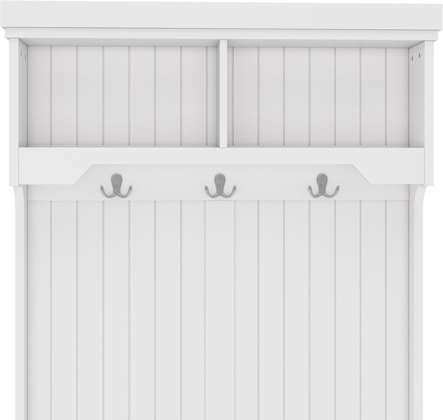 Hall Tree with Bench and Shoe Storage Shelf, Wood Hall Tree with 3 Hooks/Mudroom Bench with Storage and Hooks, Wood Hall Trees for Entryway, Hallway, Living Room, White