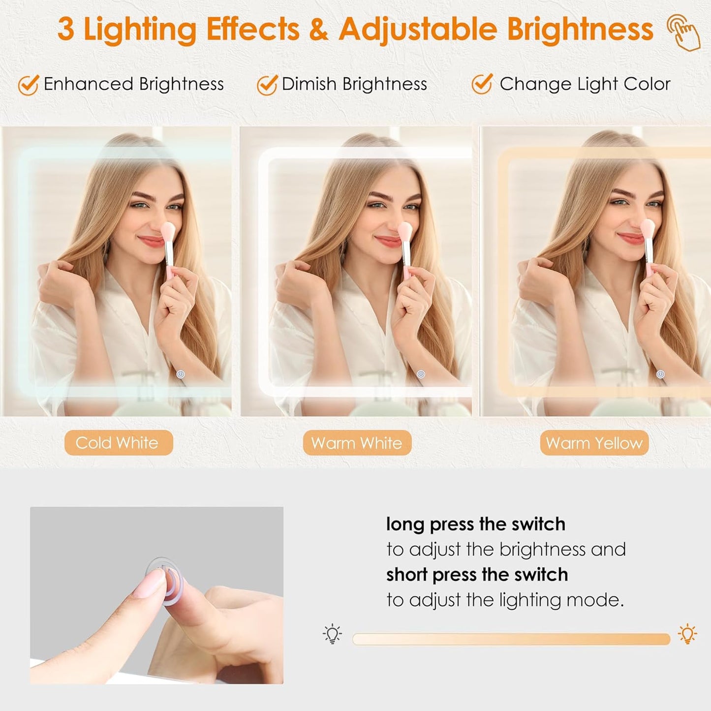 Makeup Vanity Desk with Mirror and Lights,White Vanity Table with Glass Top,Makeup Desk with Power Outlet,5 Drawers,3 Lighting Modes,Stool,Nightstand,Dressing Table for Bedroom Girls FST29W