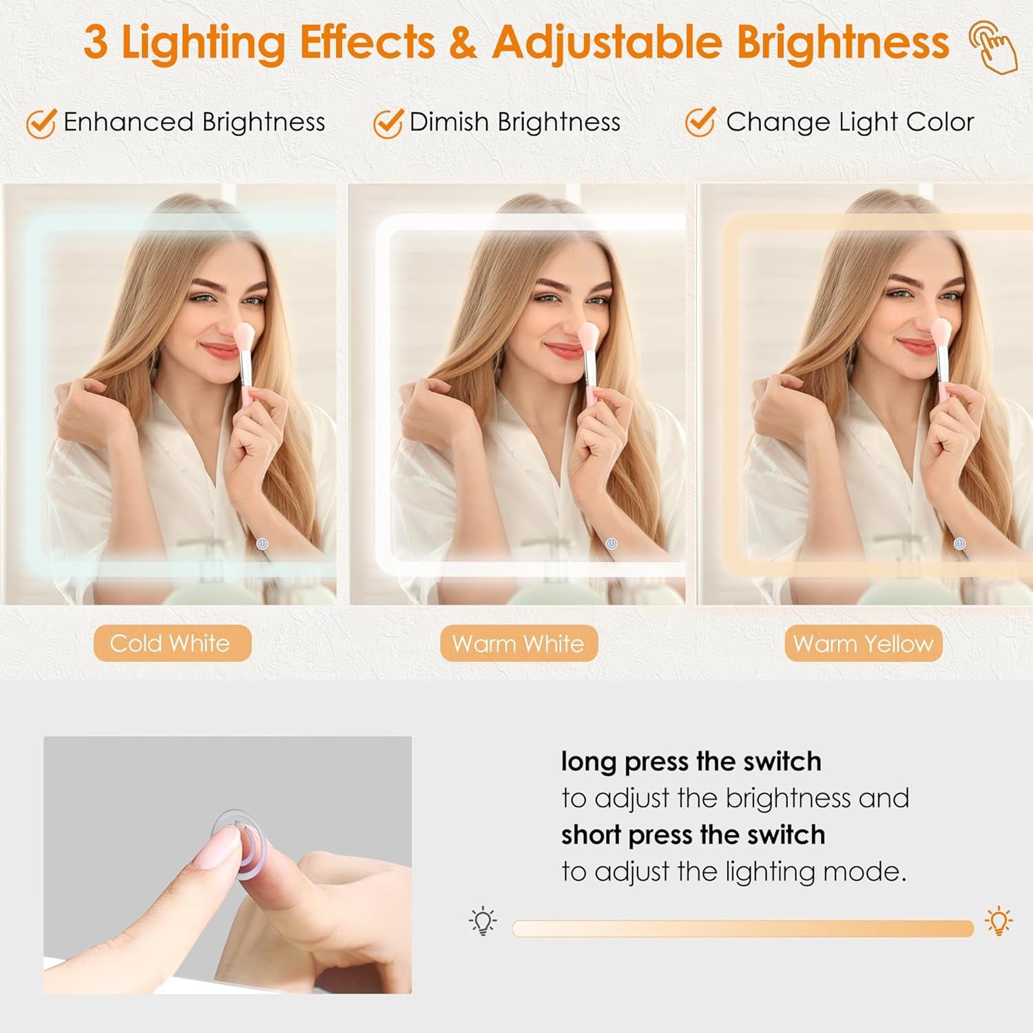 Makeup Vanity Desk with Mirror and Lights,White Vanity Table with Glass Top,Makeup Desk with Power Outlet,5 Drawers,3 Lighting Modes,Stool,Nightstand,Dressing Table for Bedroom Girls FST29W