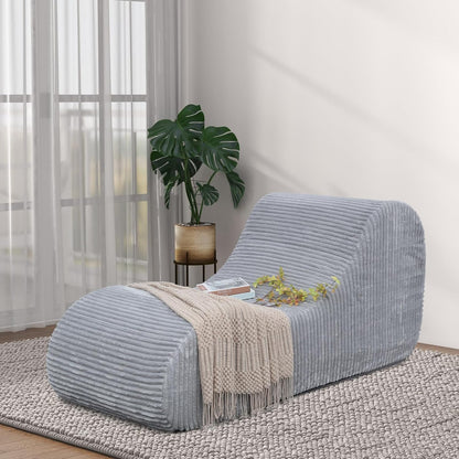 Corduroy Chaise Lounge Chair Couch Indoor Boneless Oversized High-Density Sponge Soft Sofa, Light Grey