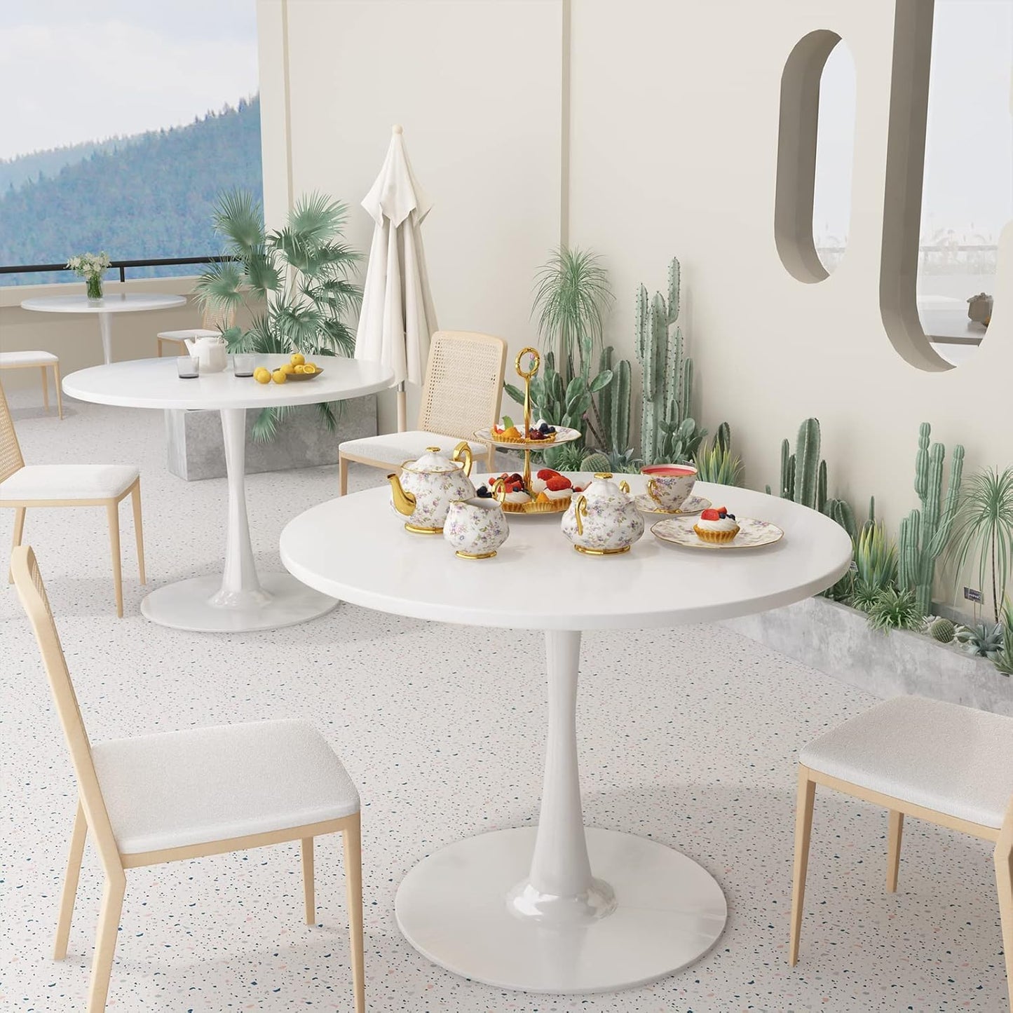 White round Dining Table, 31.5" Tulip Kitchen Dining Table for 2-4 People with MDF Table Top & Pedestal Base, Modern Minimalist Design
