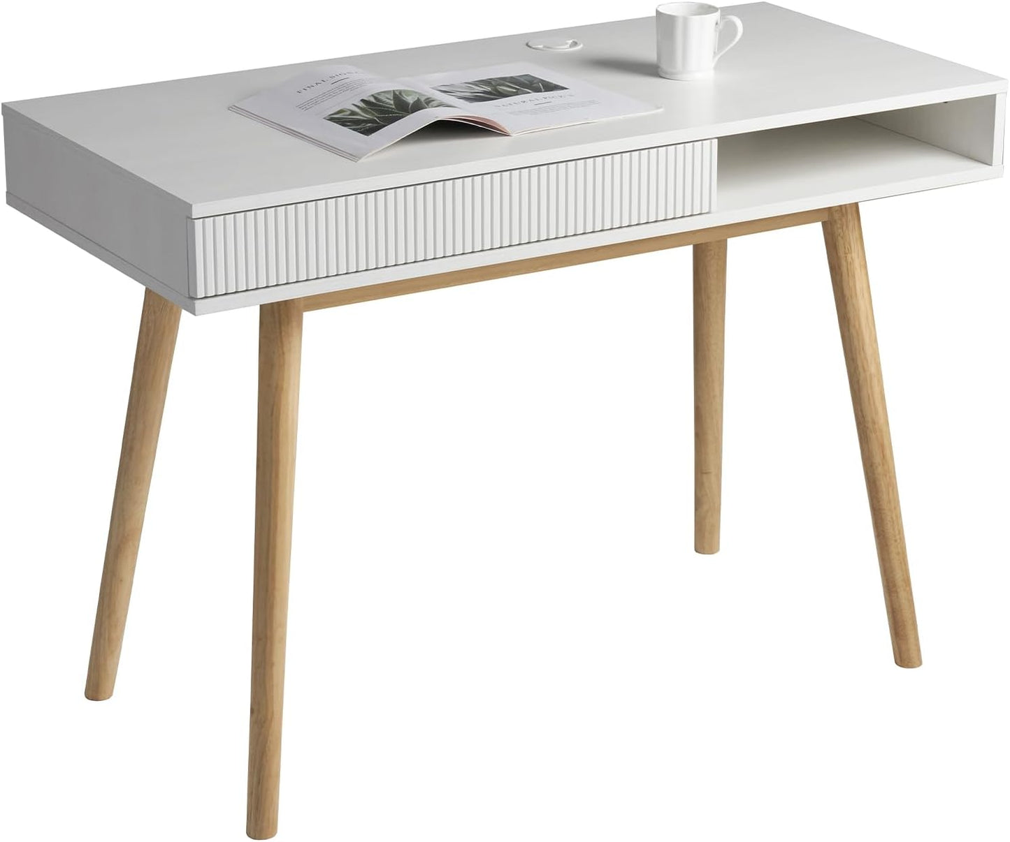 42" Wood Modern Office Desk with Drawer, Simple Writing Desk for Home, White