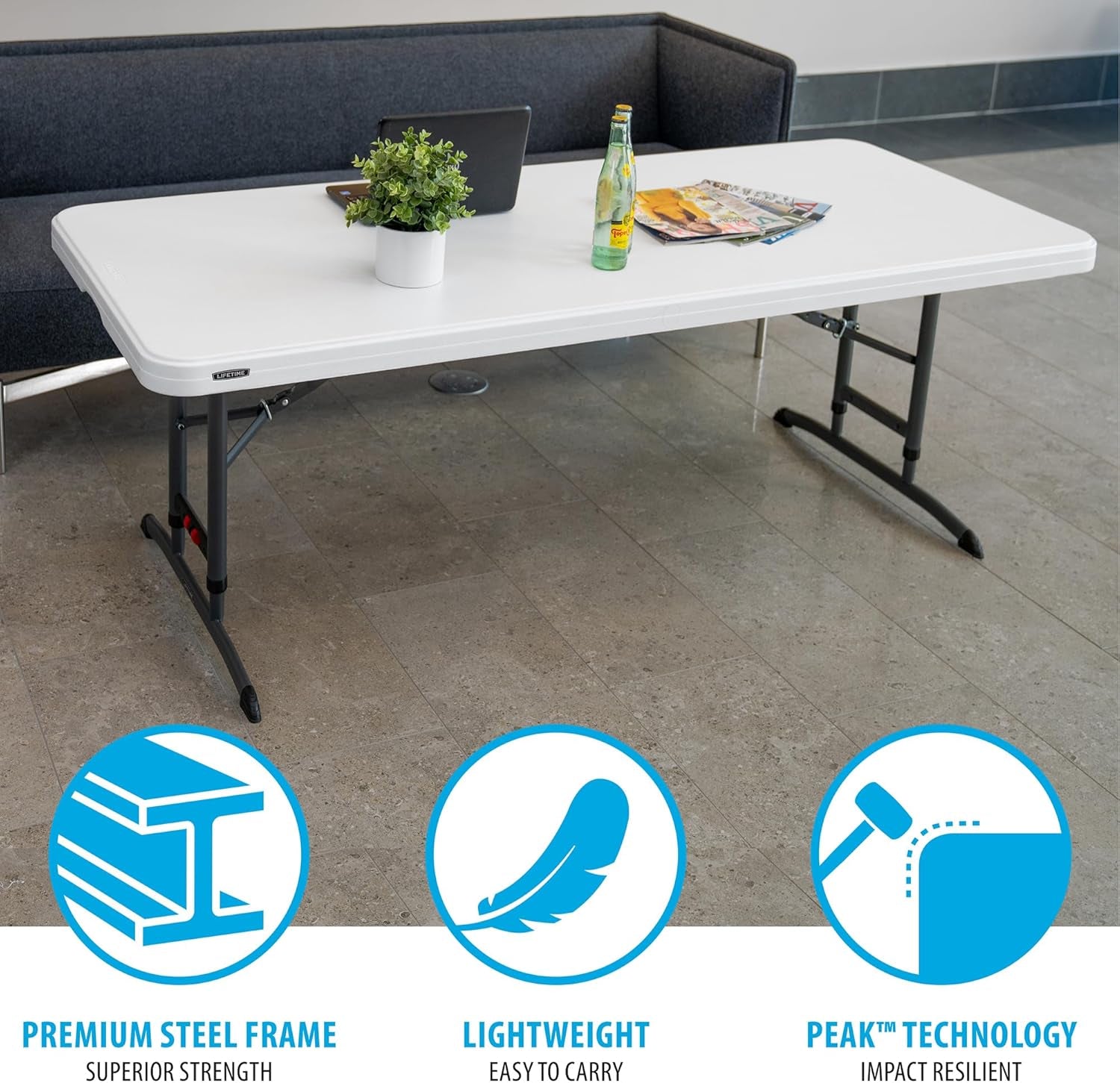 6-Foot Adjustable Height Nesting Table, Commercial, White Granite