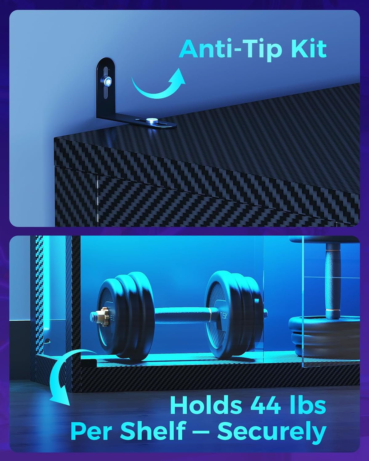 Display Cabinet with RGB Lights, 4-Tier Display Case with Glass Doors and Storage Shelves, Glass Cabinet Shelf for Collectibles and Gamers, Black Curio Cabinet for Game Room