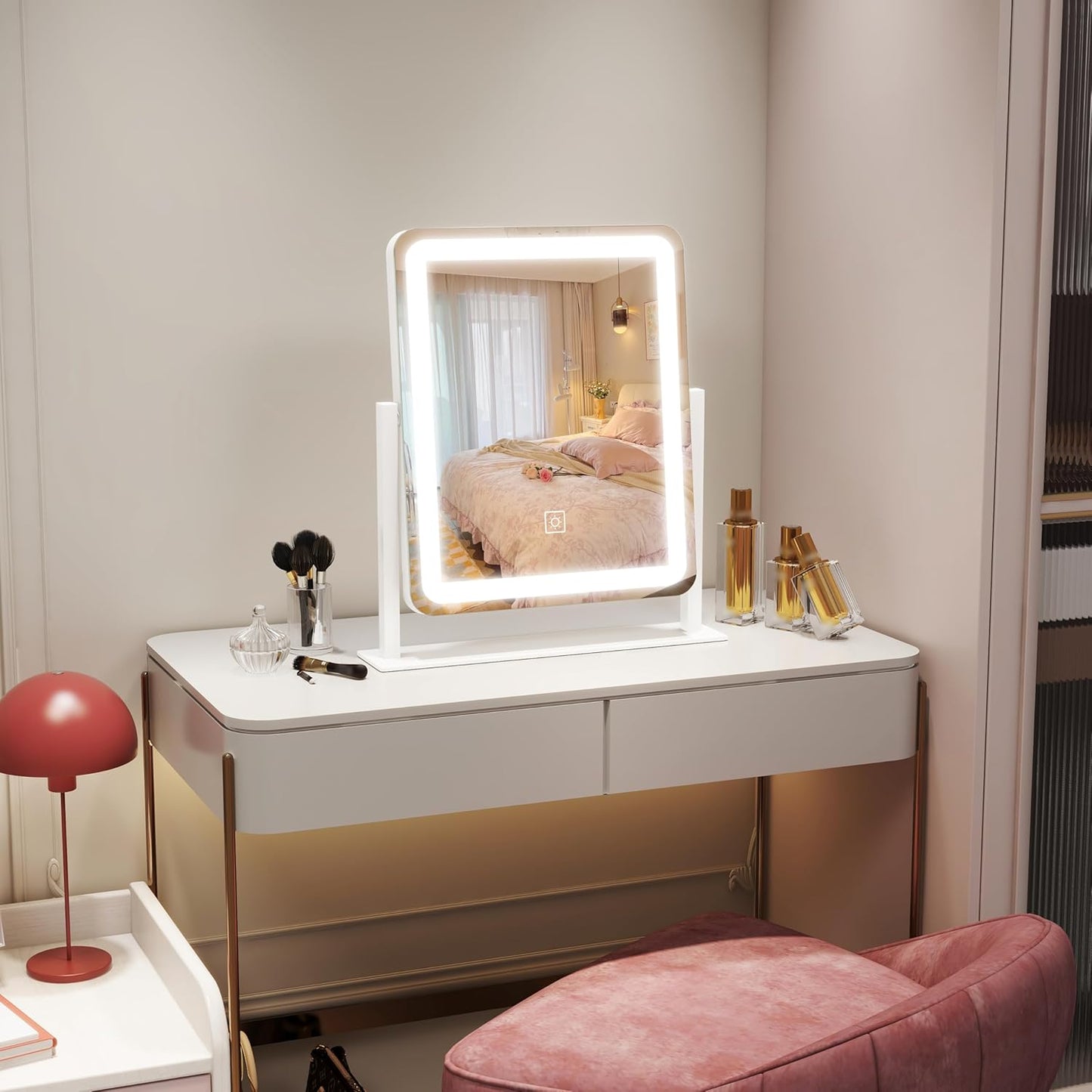 Vanity Mirror with Lights, 12.6"×15" LED Makeup Mirror, Lighted Makeup Mirror with Lights, Smart Touch Control Dimmable 3 Modes Light, Lighted up Mirror for Makeup Desk, Bedroom, Dressing Room