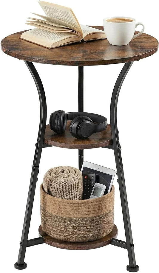 Small round End Table for Narrow and Small Space, 3-Tier round Accent Couch beside Table, Modern Side Table Corner Sofa Table Nightstand for Living Room Bedroom