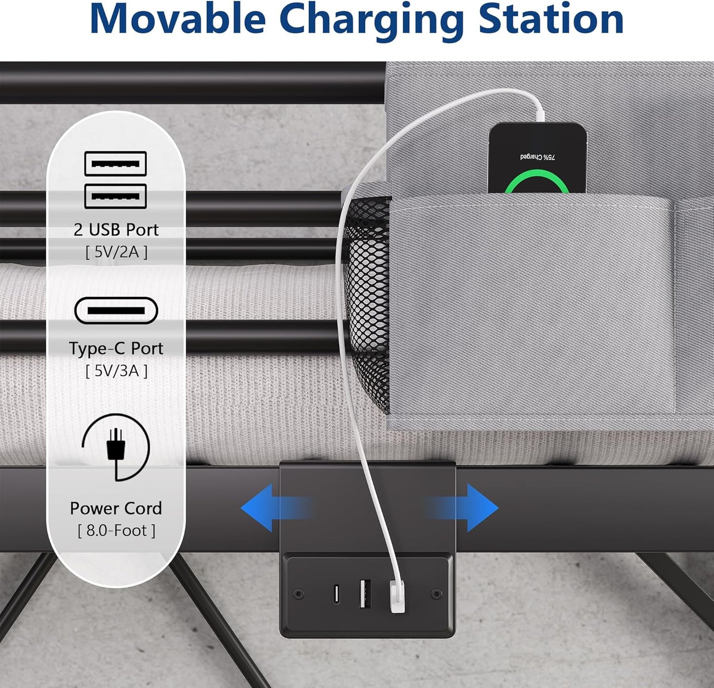 Twin Size Loft Bed with LED Lights and Charging Station, Industrial Heavy Duty Metal Loft Bed Frame with Ladder and Guardrail for Kids Adults, Small Space Saving Design for Bedroom Dorm, Black
