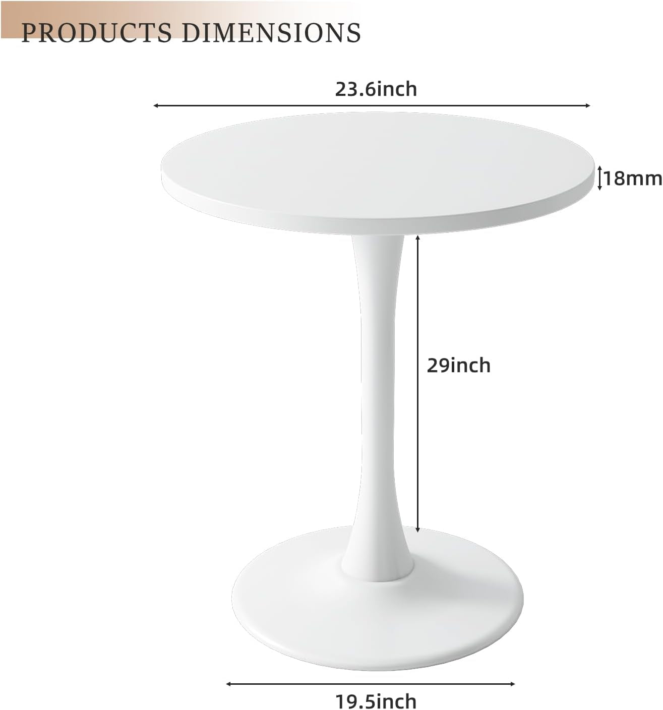 White round Table Modern Tulip Dining Table White round Kitchen Table Mid Century Coffee Table for Living Room, 24 Inch