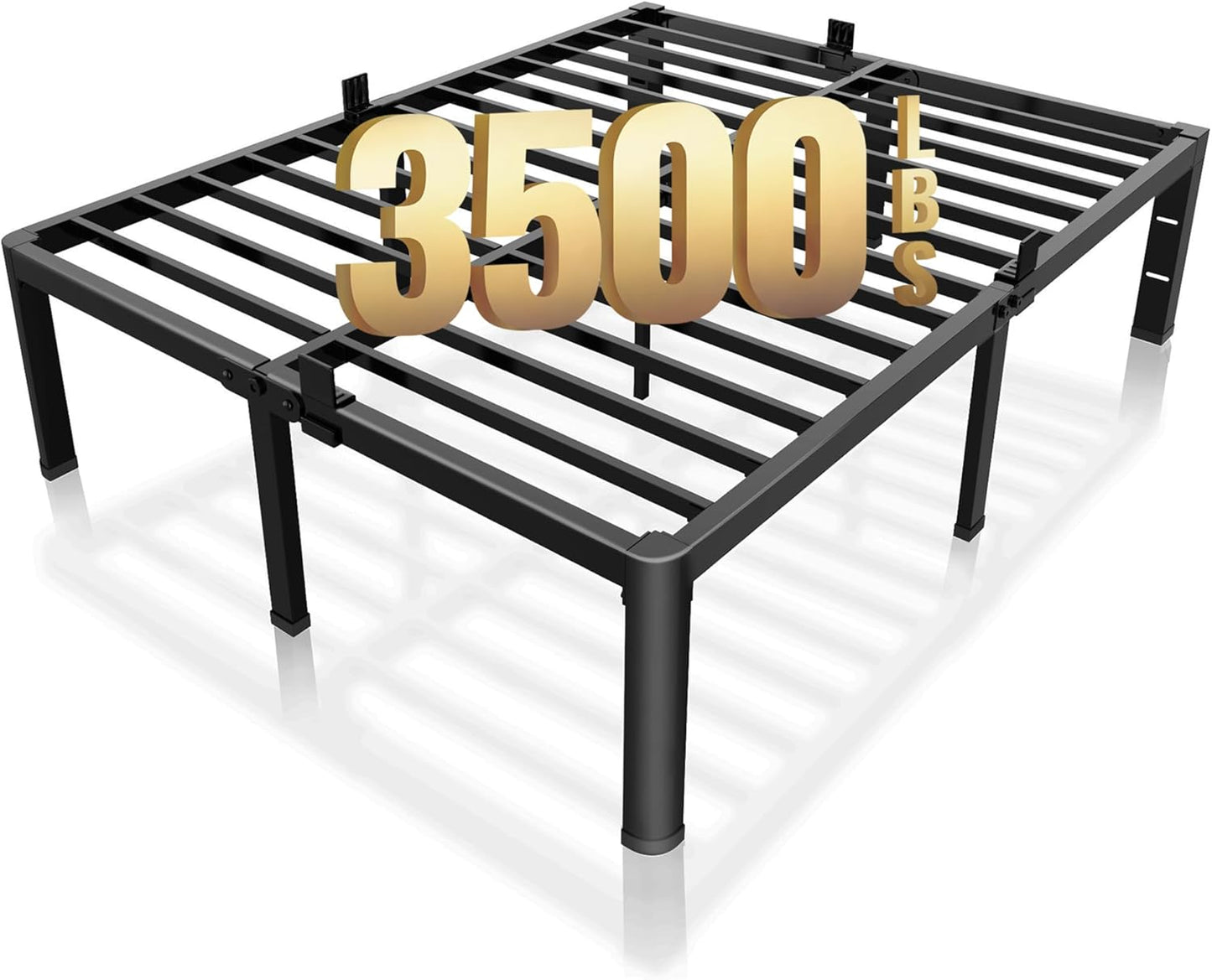 18 Inch Queen Bed Frame with Rounded Corner and Headboard Hole Mattress Retainers 3500LBS Metal Heavy Duty Steel Slats No Box Spring Needed Platform Noise-Free Easy Assembly