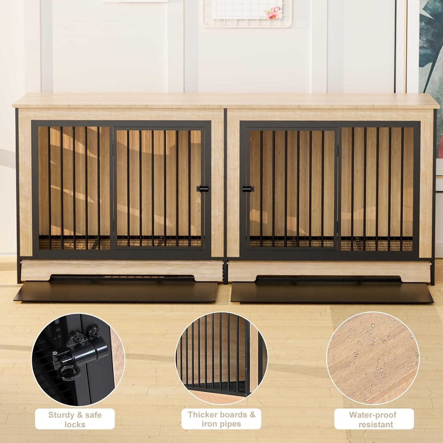 35.5" Dog Crate Furniture, Wooden Dog Crate Furniture for Medium Small Dogs, Wooden Dog Kennel End Table with Drawer and Open Shelves, Sliding Door Dog Kennel Furniture