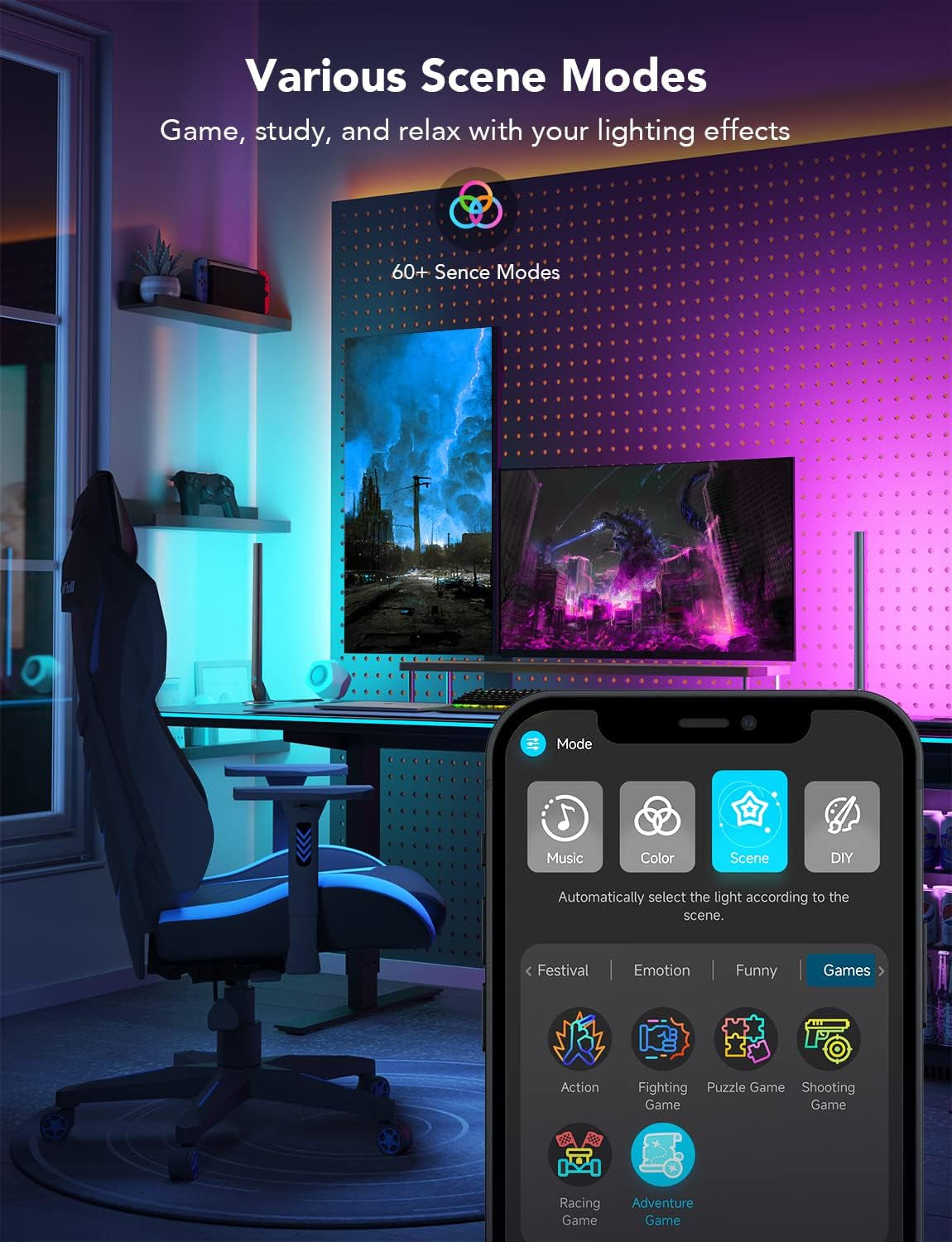 X Evangelion RGBIC Gaming Light Bars H6047 with Smart Controller, Wi-Fi Smart LED Gaming Lights with Music Modes, 62 Scene Modes Built, Work with Alexa & Google Assistant, Game Room Light Decor