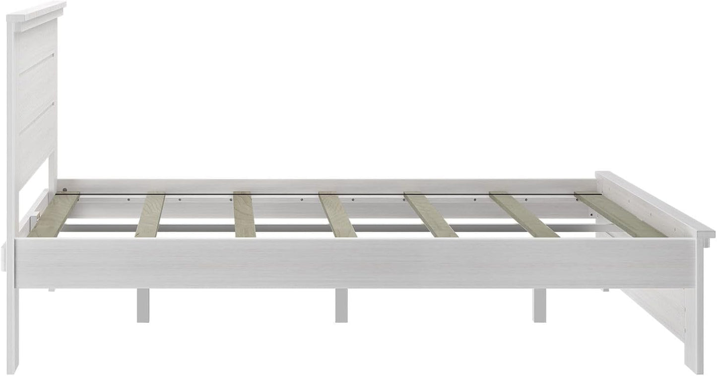 Rustic Wood Queen Bed Frame, Platform Bed with Headboard, Solid, White Wash