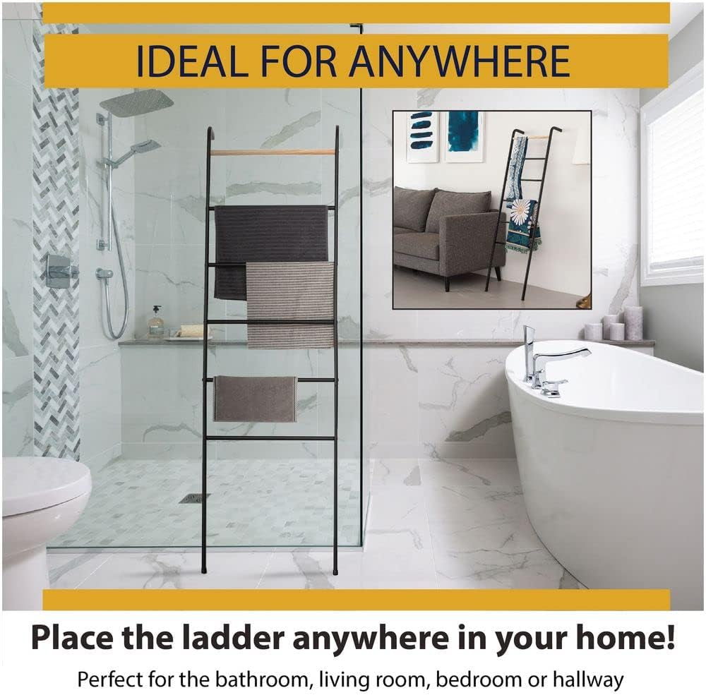 Wall Leaning Ladder Rack for Household Fabrics, Clothing, Interior Decoration, White