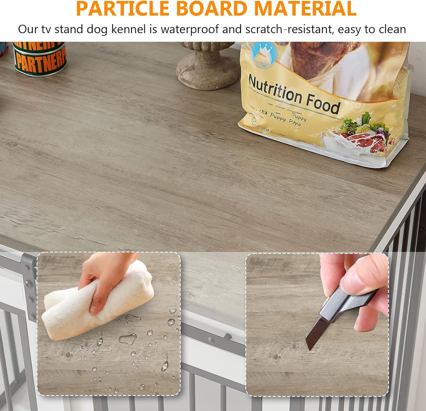 2-In-1 Double Dog Crate Furniture with Divider 60.6 Inch White Sturdy Heavy Duty Dog Crate TV Stand with 2 Sliding Doors and Thick Iron Door Frame for 2 Dogs