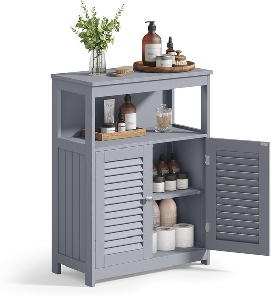 Bathroom Floor Cabinet, Freestanding Bathroom Storage Cabinet with Double Shutter Doors and Adjustable Shelf, for Living Room, Entryway, Kitchen, Dove Gray UBBC040G02