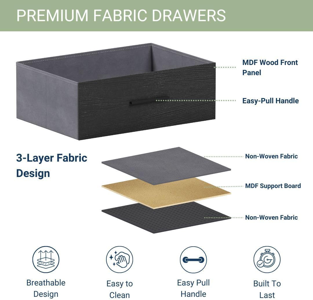 5-Drawer Dresser with Extra Large Fabric Drawers, Wood Frame Dresser with 5 Drawers for Bedroom or Living Room Storage, Hallway, Fabric Bins for Closet or Hallway Storage Organizer, Toy Chest, Black