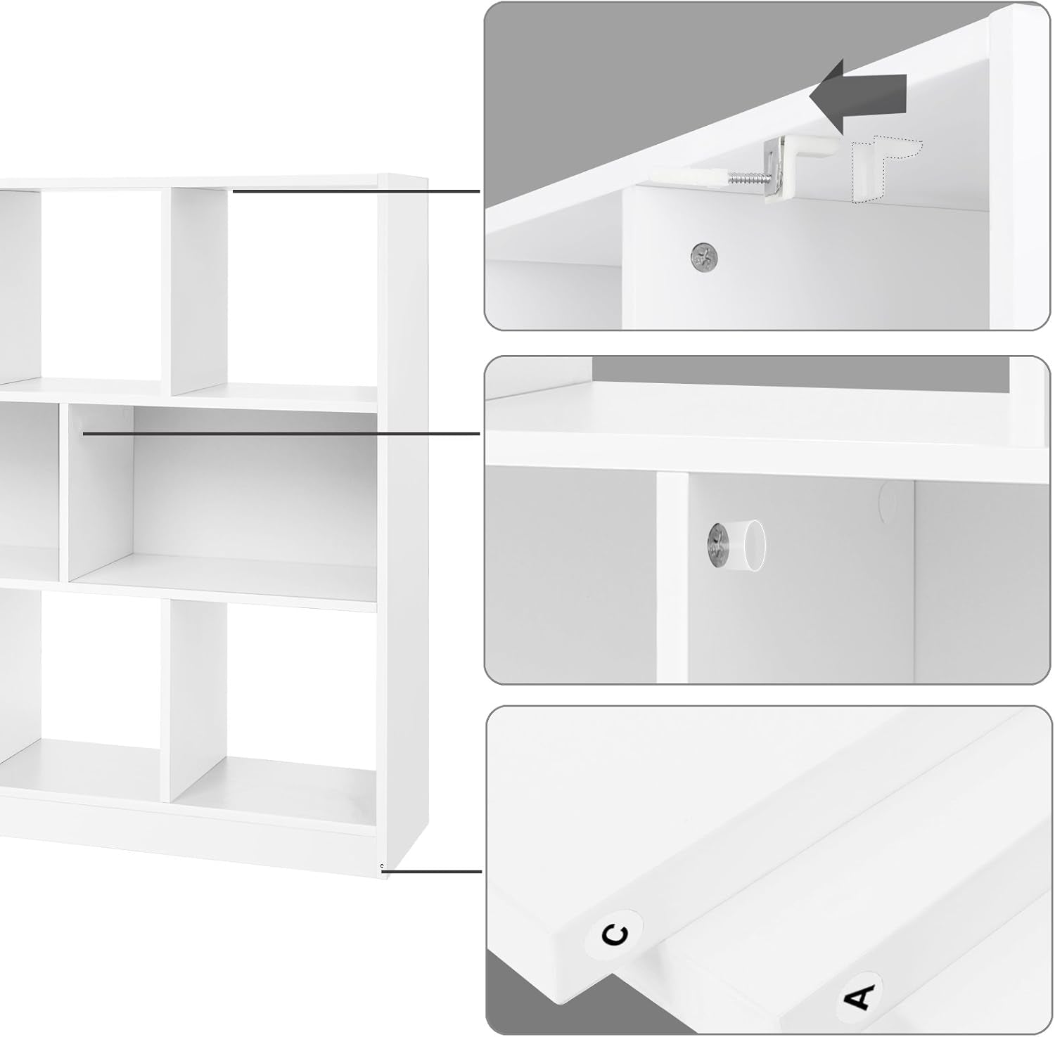 Bookcase, Bookshelf with 7 Compartments, Freestanding Shelves and Cube Organizer, for Display in Living Room, Bedroom, and Home Office, White ULBC27WT