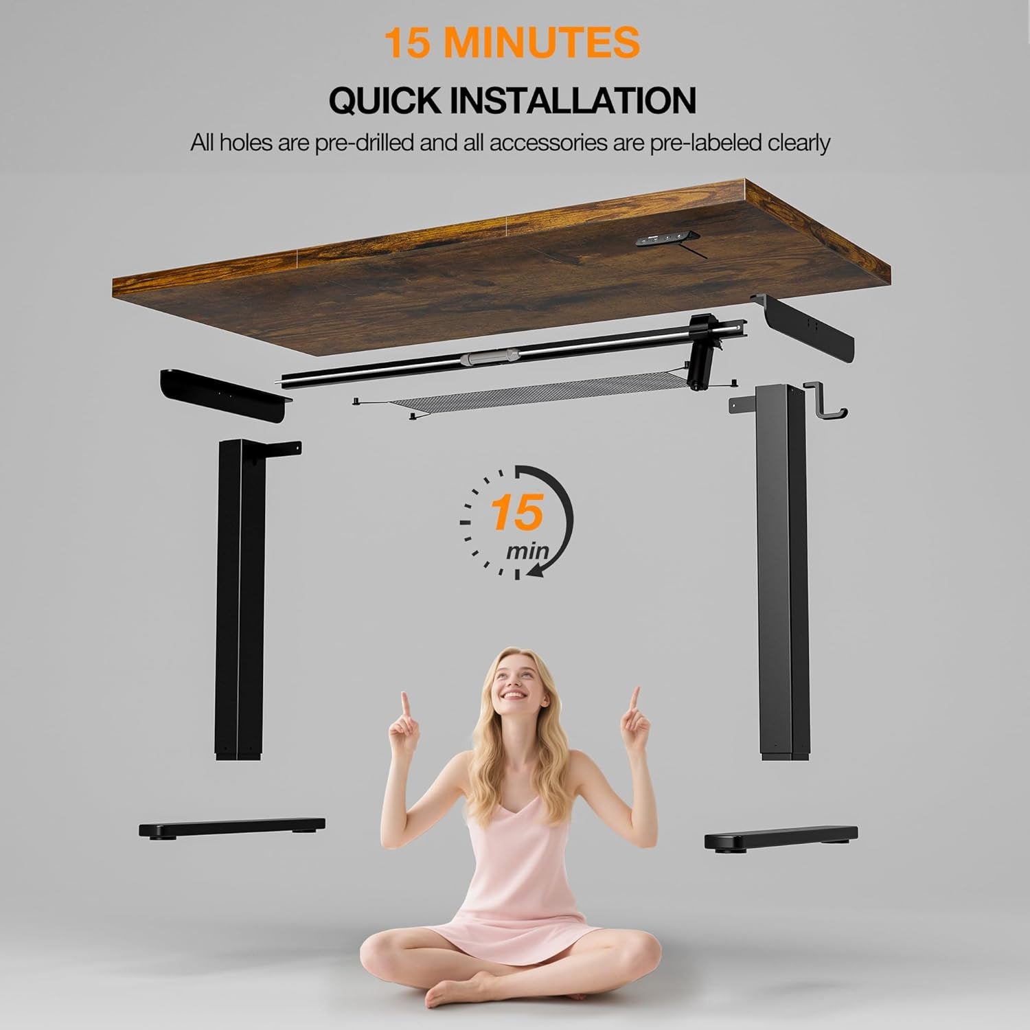 Electric Standing Desk with Cable Management, 48 X 24 Inches Sit Stand up Desk,2 Memory Preset for Home Office&Gaming&Living Table with Splice Board (Rustic Brown Desktop)