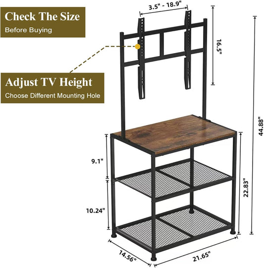 23 Inch to 50 Inch Floor Small Corner TV Stand with Storage Shelves for Living Room Bedroom, Universal Floor Television Stands with Mount, Rustic Brown Corner TV Table Desk Shelf for Small Space
