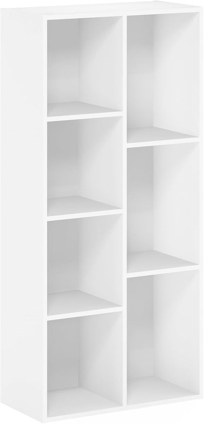 LUDER Book Shelf, 7-Cube Bookshelf, Bookcase with Open Shelves, 9.4 X 19.5 X 41.7, Easy Assembly, for Living Room, Bedroom, Home Office, Plain White