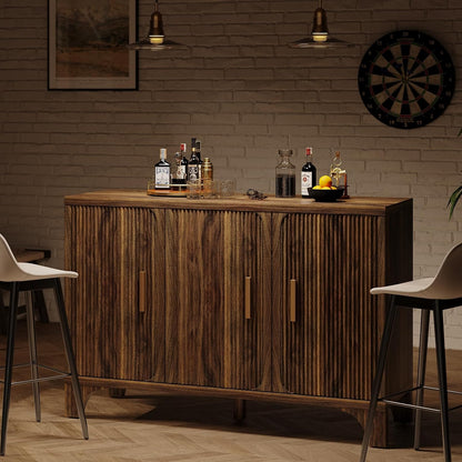 Mid Century Modern Buffet Cabinet with Storage, Accent Sideboard and Credenza with Fluted Doors, Wood Coffee Bar Console for Kitchen, Living Room (Walnut Brown, 47" 3-Door)